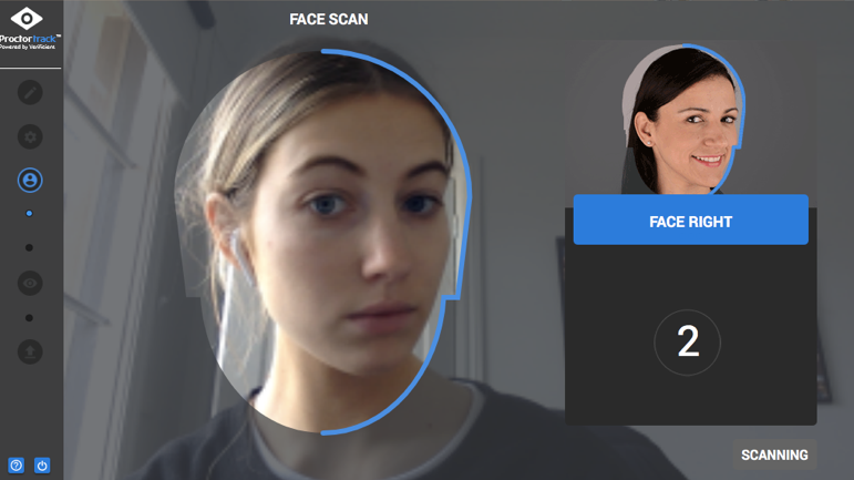 girl having face scanned proctortrack