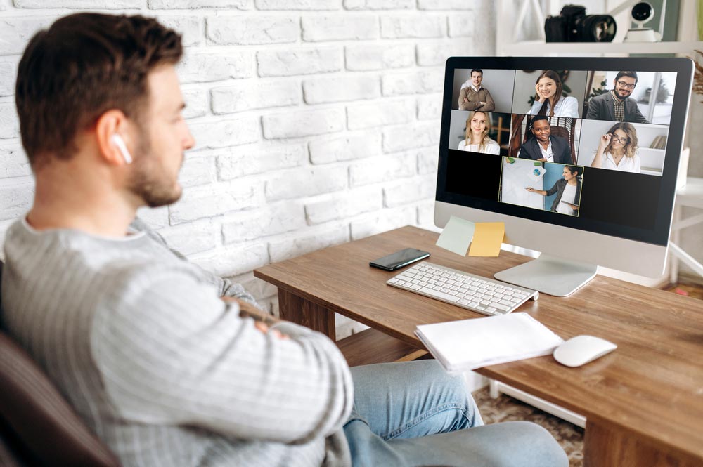man in a video call